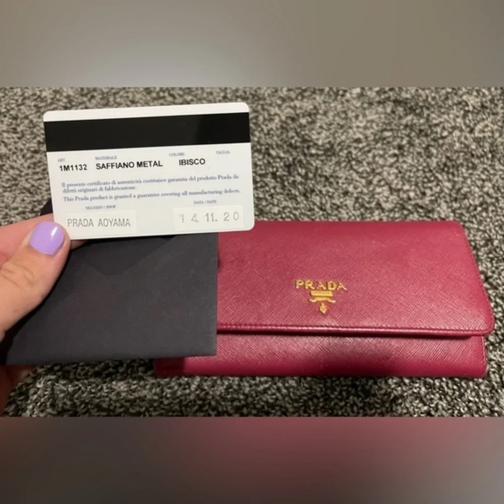 Prada Saffiano leather continental long wallet with COA